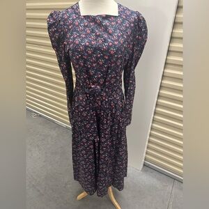 Vintage Laura Ashley Floral Navy Dress 80’s Cottagecore